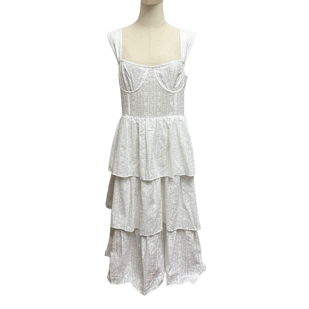 NWT We Wore What Women’s XL Corset Tiered Cotton Eyelet Embroidered Midi Dress